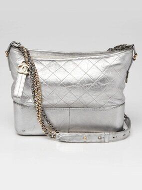 Chanel Silver Quilted Calfskin Leather Gabrielle Medium Hobo Bag